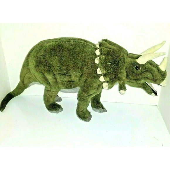 Dinosaur Triceratops Stuffed Animal Hansa Posable Plush Green Large Toy 26" Long - Picture 1 of 12